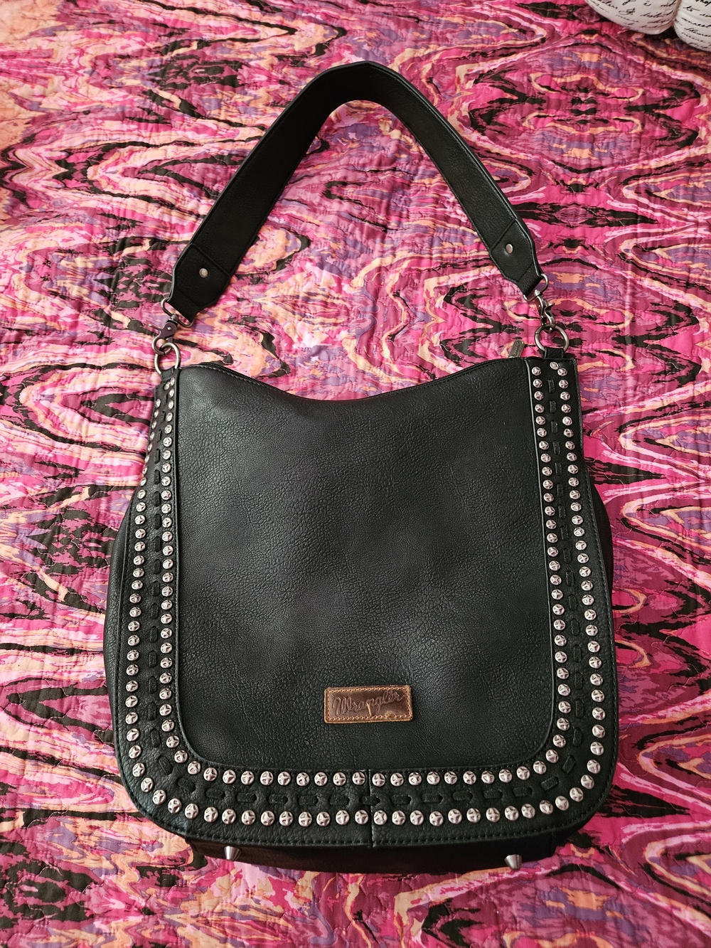 Wrangler Black Studded Shoulder Bag with Silver Accents